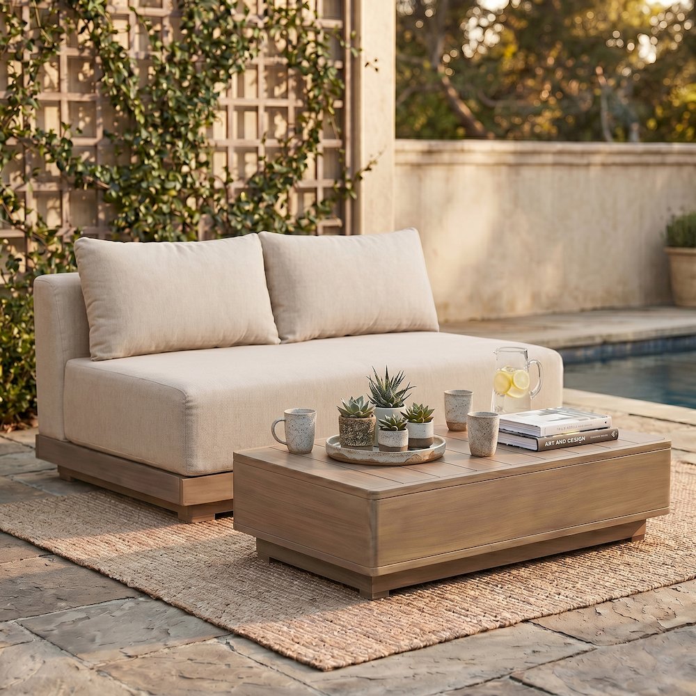 Solace 55" Beige Olefin Performance Fabric Outdoor Patio Modular Loveseat