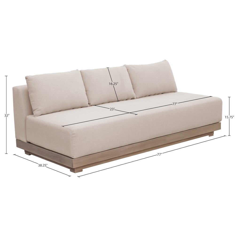 Solace 77" Beige Olefin Performance Fabric Outdoor Patio Modular Sofa