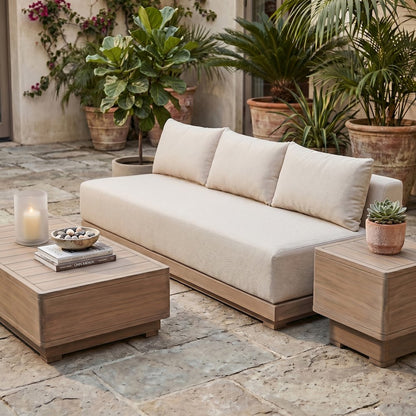 Solace 77" Beige Olefin Performance Fabric Outdoor Patio Modular Sofa