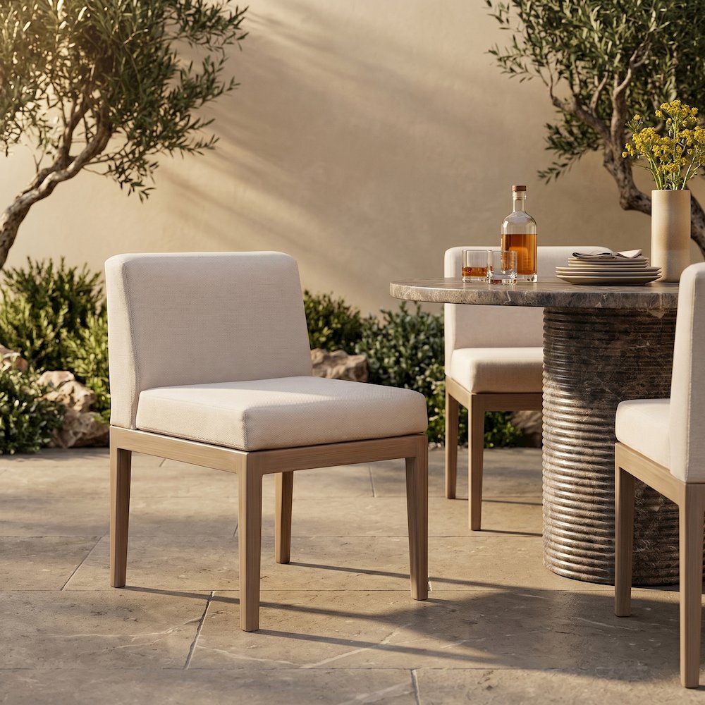 Solace Beige Olefin Performance Fabric Outdoor Patio Dining Side Chair