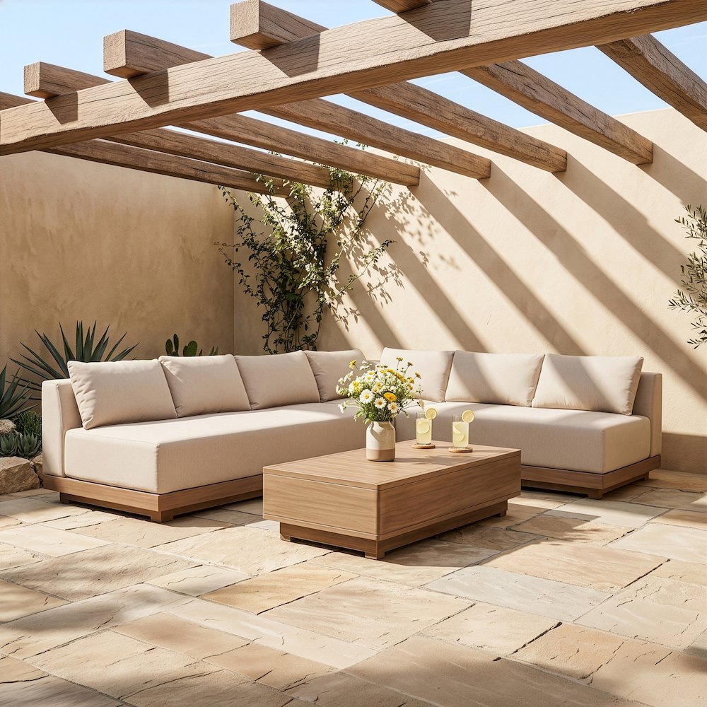 Solace Beige Olefin Performance Fabric 3pc. Outdoor Patio Modular Sectional