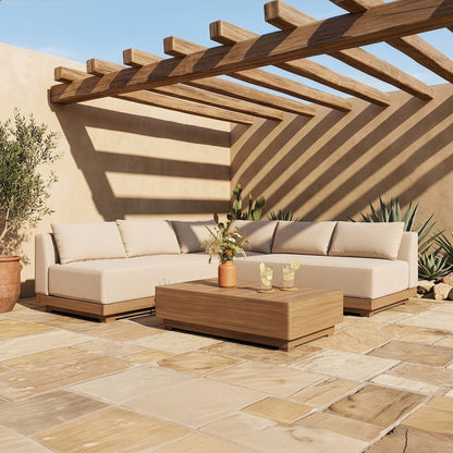 Solace Beige Olefin Performance Fabric 3pc. Outdoor Patio Modular Sectional
