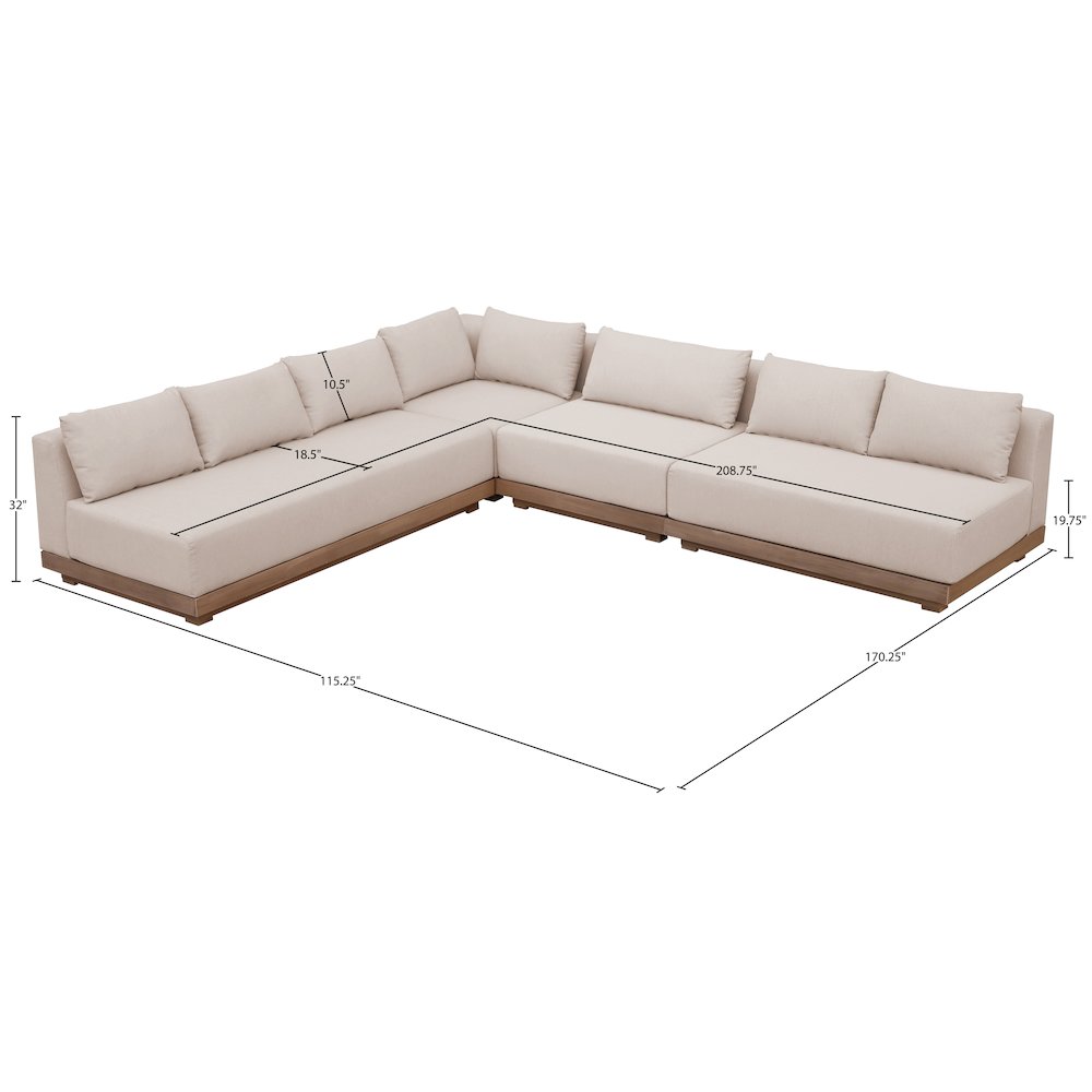 Solace Beige Olefin Performance Fabric 4pc. Outdoor Patio Modular Sectional