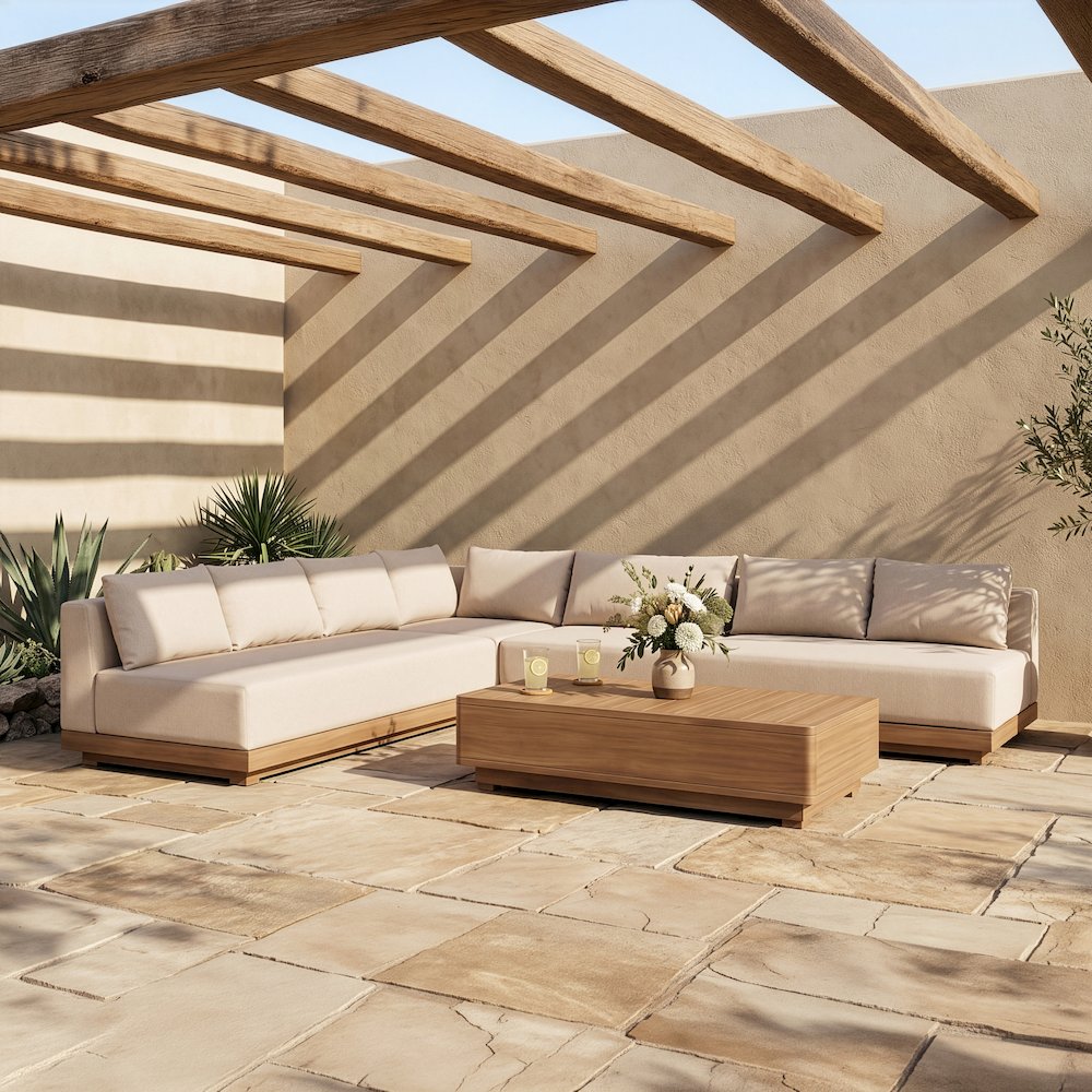 Solace Beige Olefin Performance Fabric 4pc. Outdoor Patio Modular Sectional