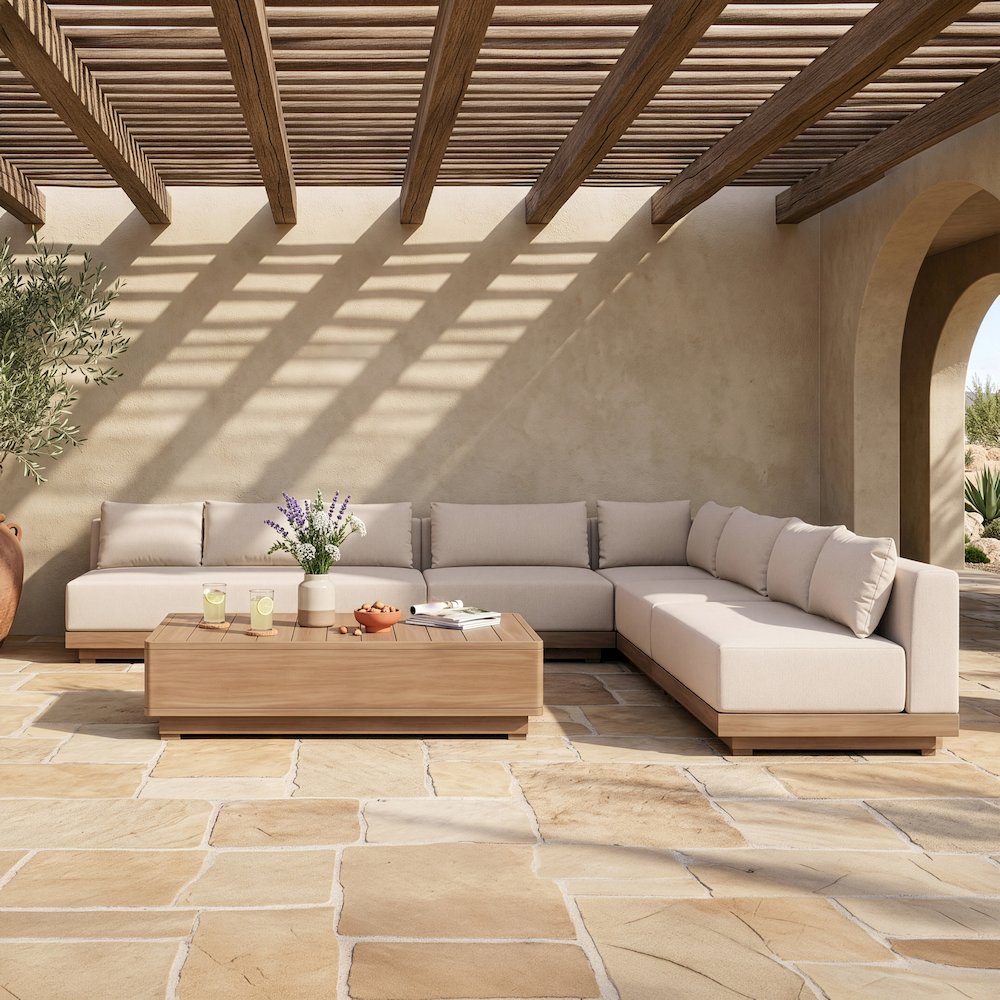 Solace Beige Olefin Performance Fabric 5pc. Outdoor Patio Modular Sectional