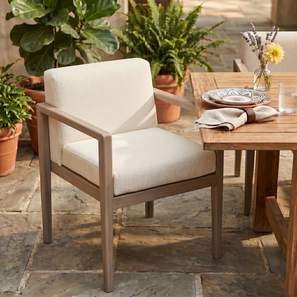 Solace Cream Olefin Performance Fabric Outdoor Patio Dining Arm Chair