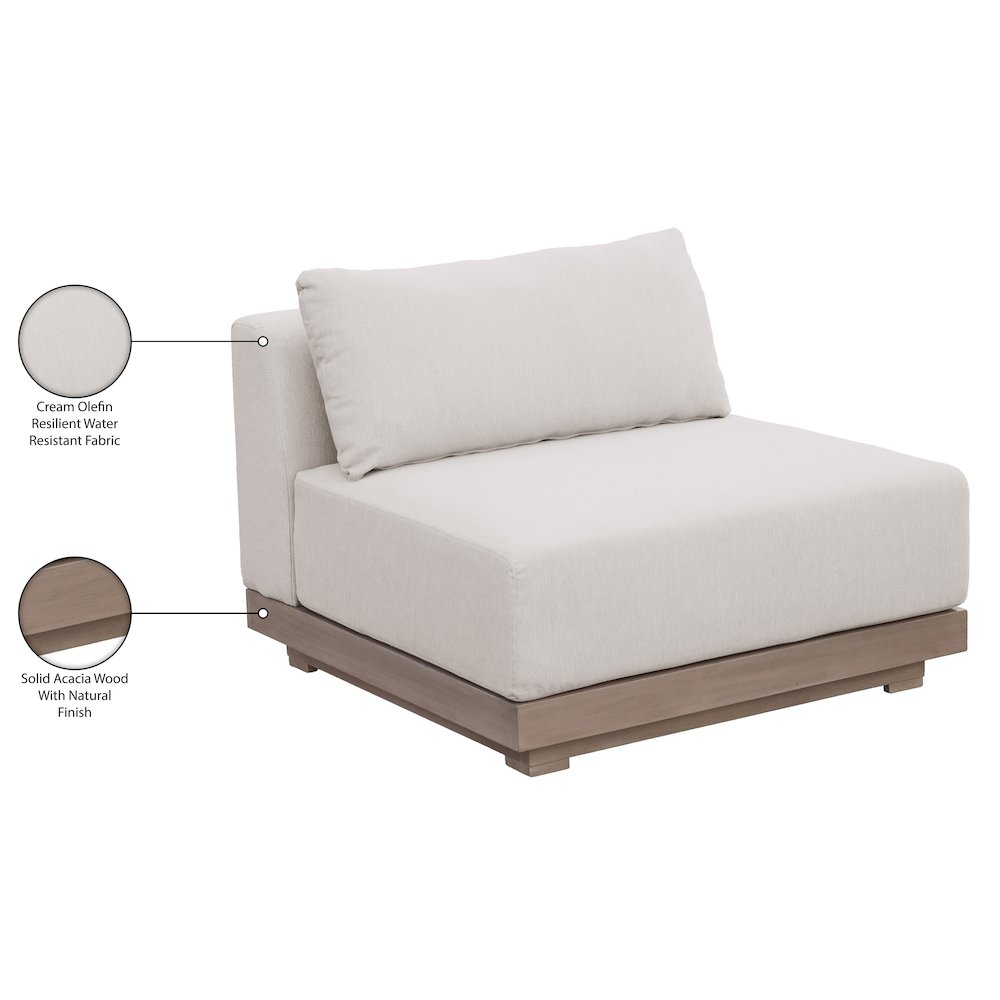 Solace Cream Olefin Performance Fabric Outdoor Patio Modular Armless Chair