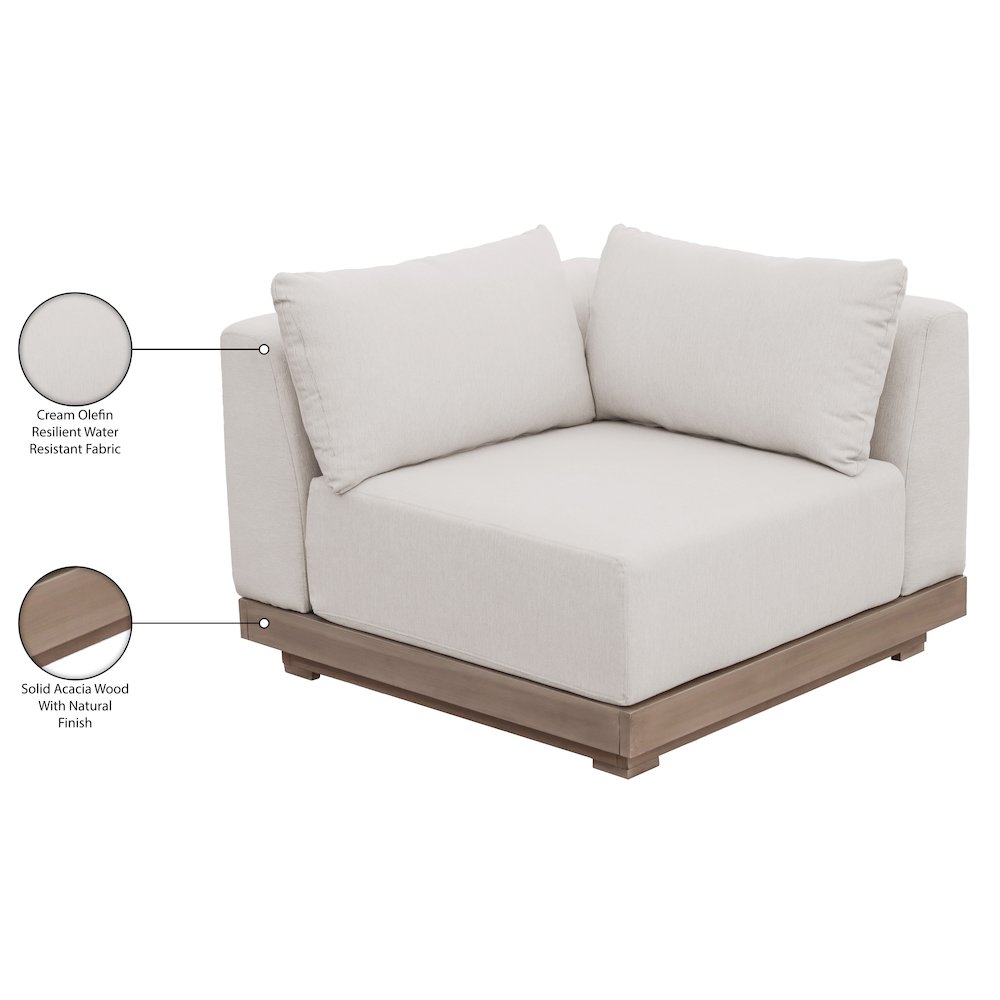 Solace Cream Olefin Performance Fabric Outdoor Patio Modular Corner Chair