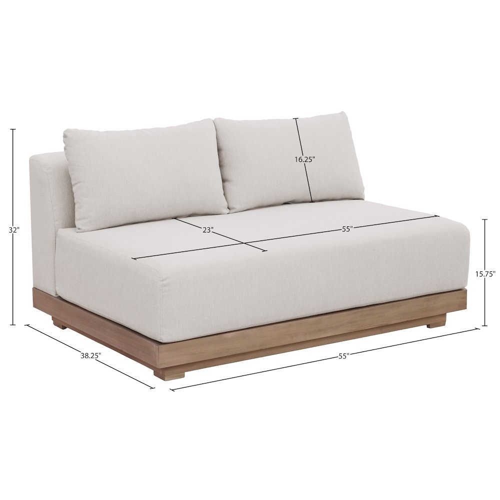 Solace 55" Cream Olefin Performance Fabric Outdoor Patio Modular Loveseat