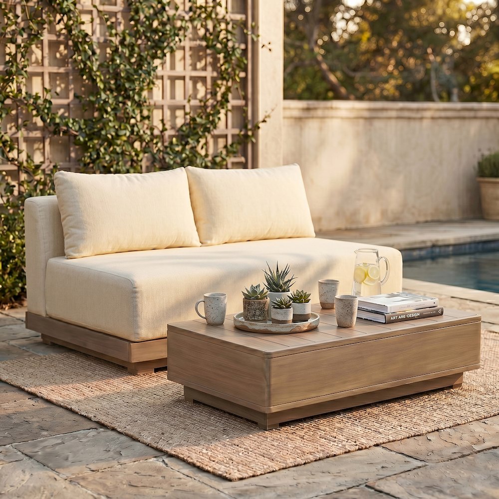 Solace 55" Cream Olefin Performance Fabric Outdoor Patio Modular Loveseat