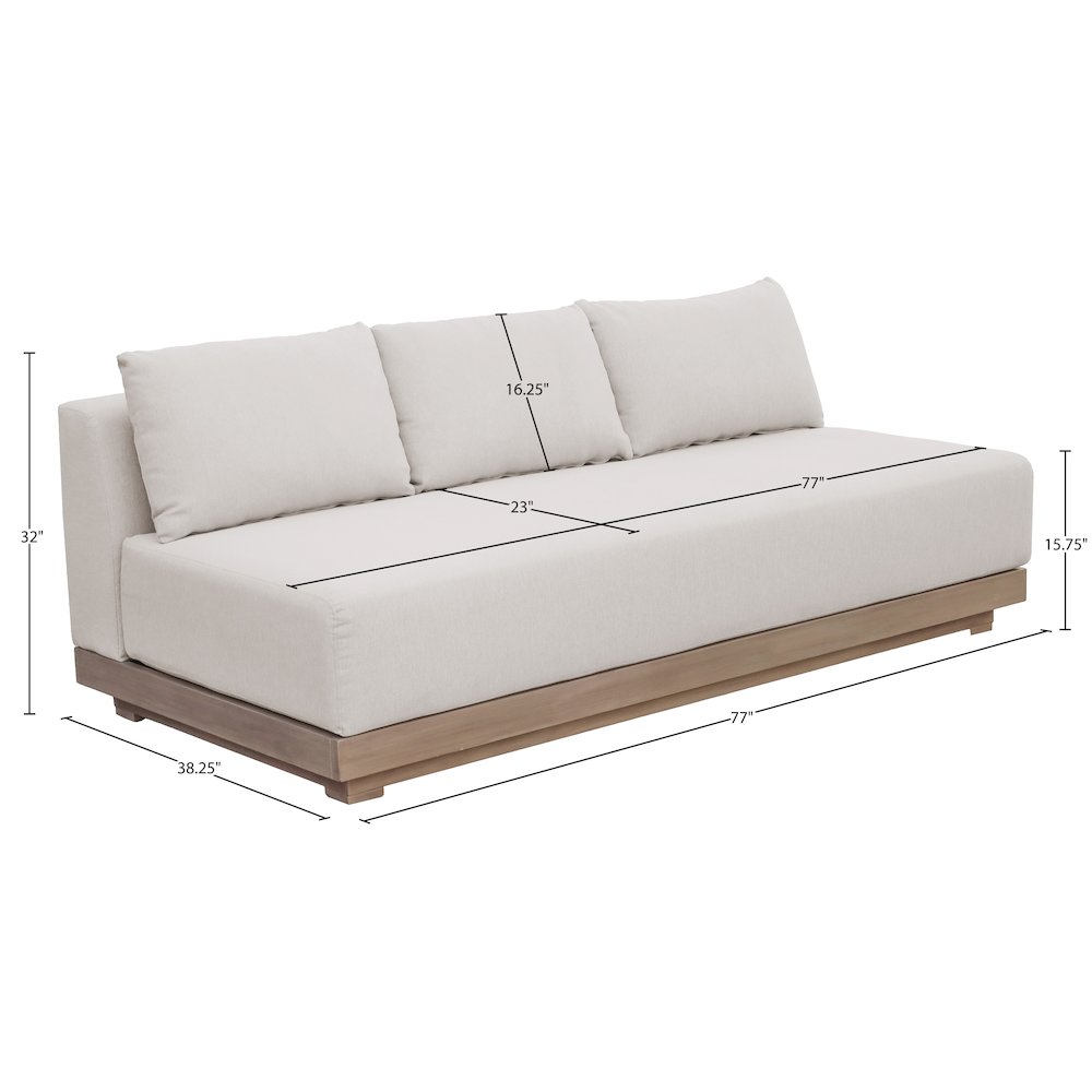 Solace 77" Cream Olefin Performance Fabric Outdoor Patio Modular Sofa