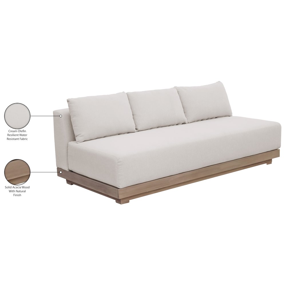 Solace 77" Cream Olefin Performance Fabric Outdoor Patio Modular Sofa