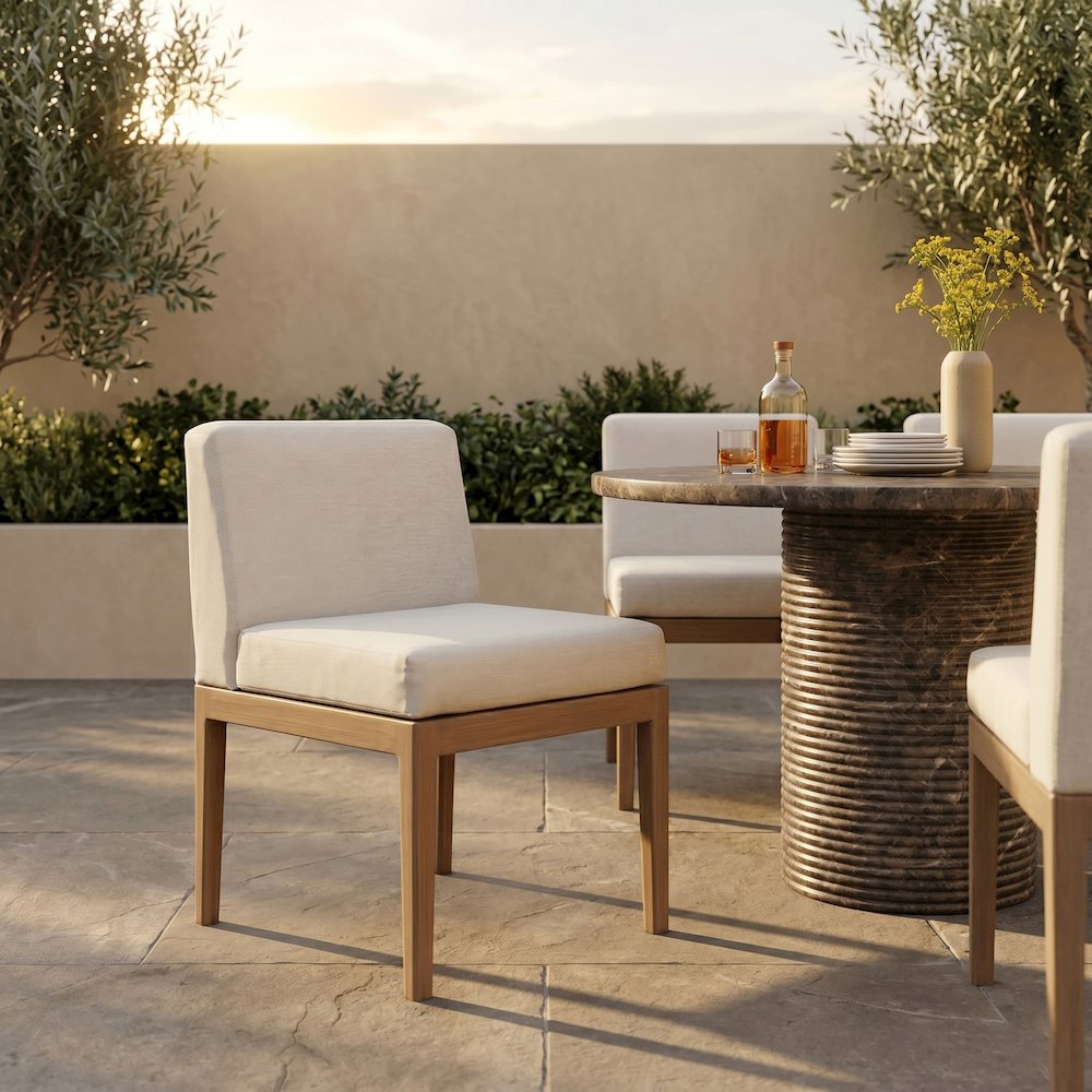 Solace Cream Olefin Performance Fabric Outdoor Patio Dining Side Chair