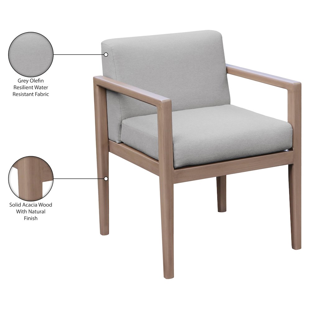 Solace Grey Olefin Performance Fabric Outdoor Patio Dining Arm Chair