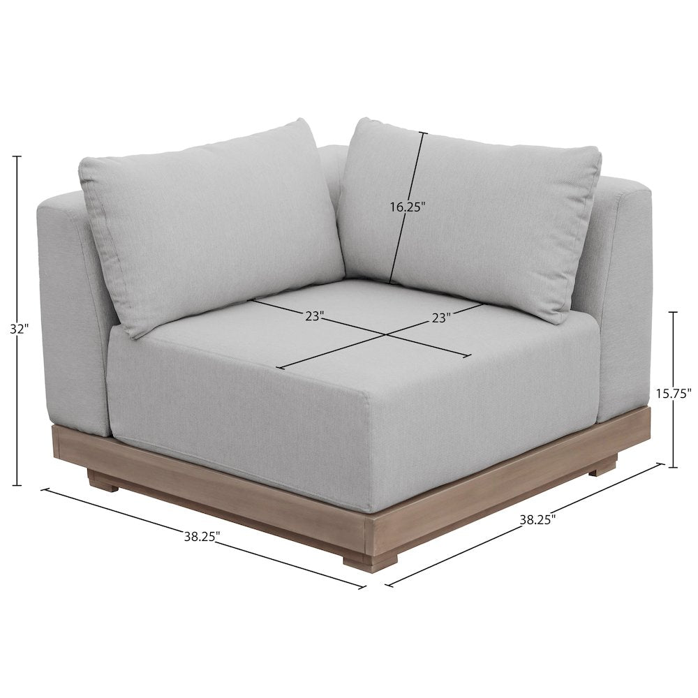 Solace Grey Olefin Performance Fabric Outdoor Patio Modular Corner Chair