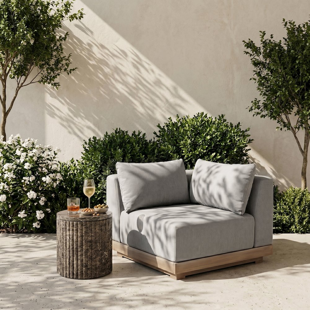 Solace Grey Olefin Performance Fabric Outdoor Patio Modular Corner Chair