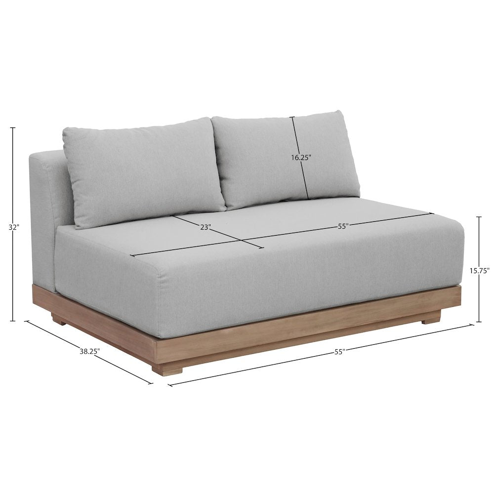 Solace 55" Grey Olefin Performance Fabric Outdoor Patio Modular Loveseat