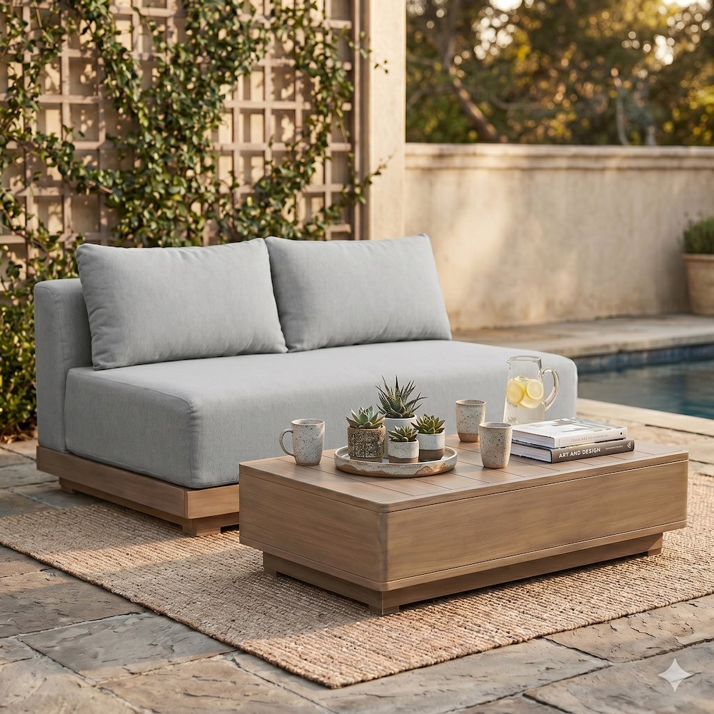 Solace 55" Grey Olefin Performance Fabric Outdoor Patio Modular Loveseat
