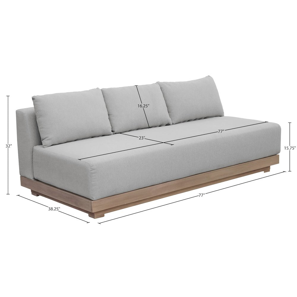 Solace 77" Grey Olefin Performance Fabric Outdoor Patio Modular Sofa