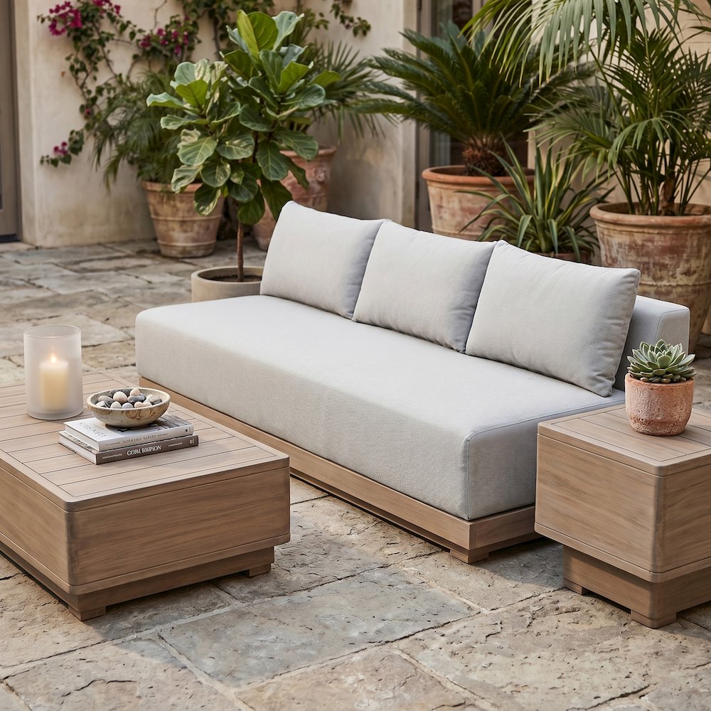 Solace 77" Grey Olefin Performance Fabric Outdoor Patio Modular Sofa