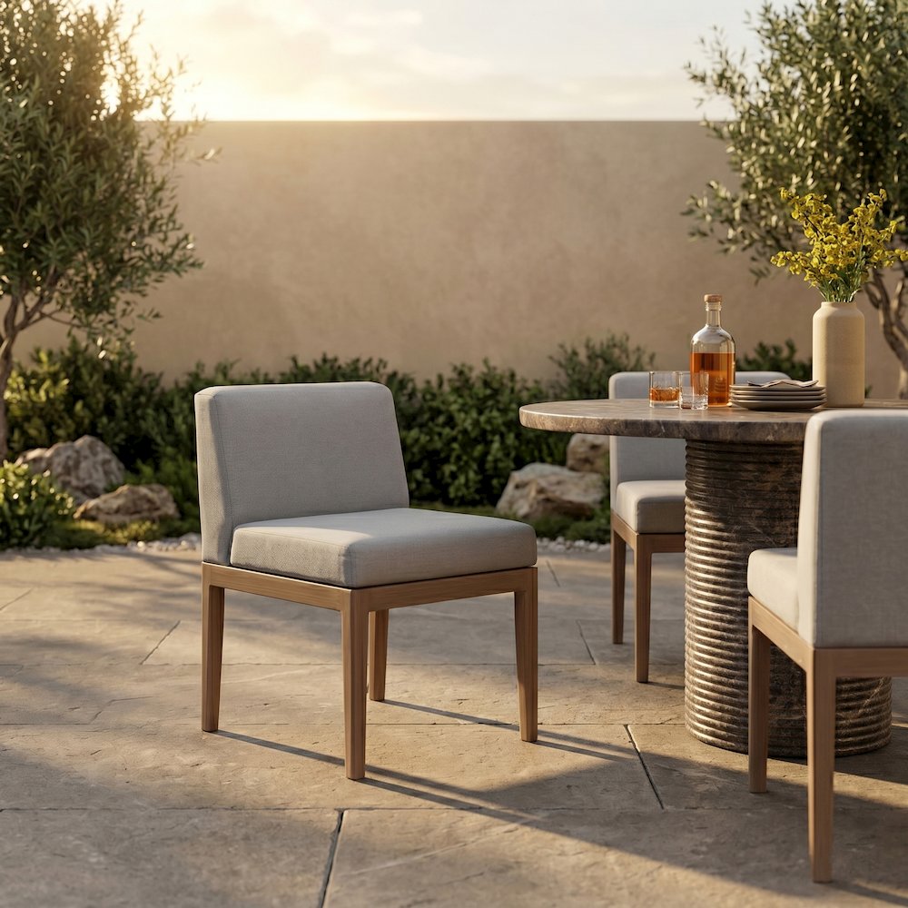 Solace Grey Olefin Performance Fabric Outdoor Patio Dining Side Chair