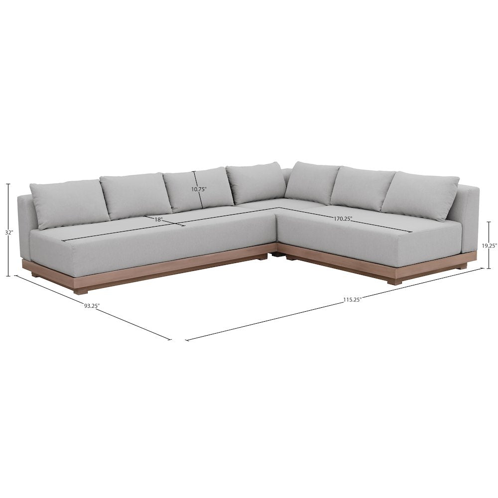 Solace Grey Olefin Performance Fabric 3pc. Outdoor Patio Modular Sectional