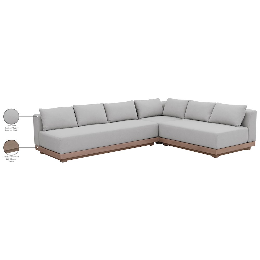 Solace Grey Olefin Performance Fabric 3pc. Outdoor Patio Modular Sectional