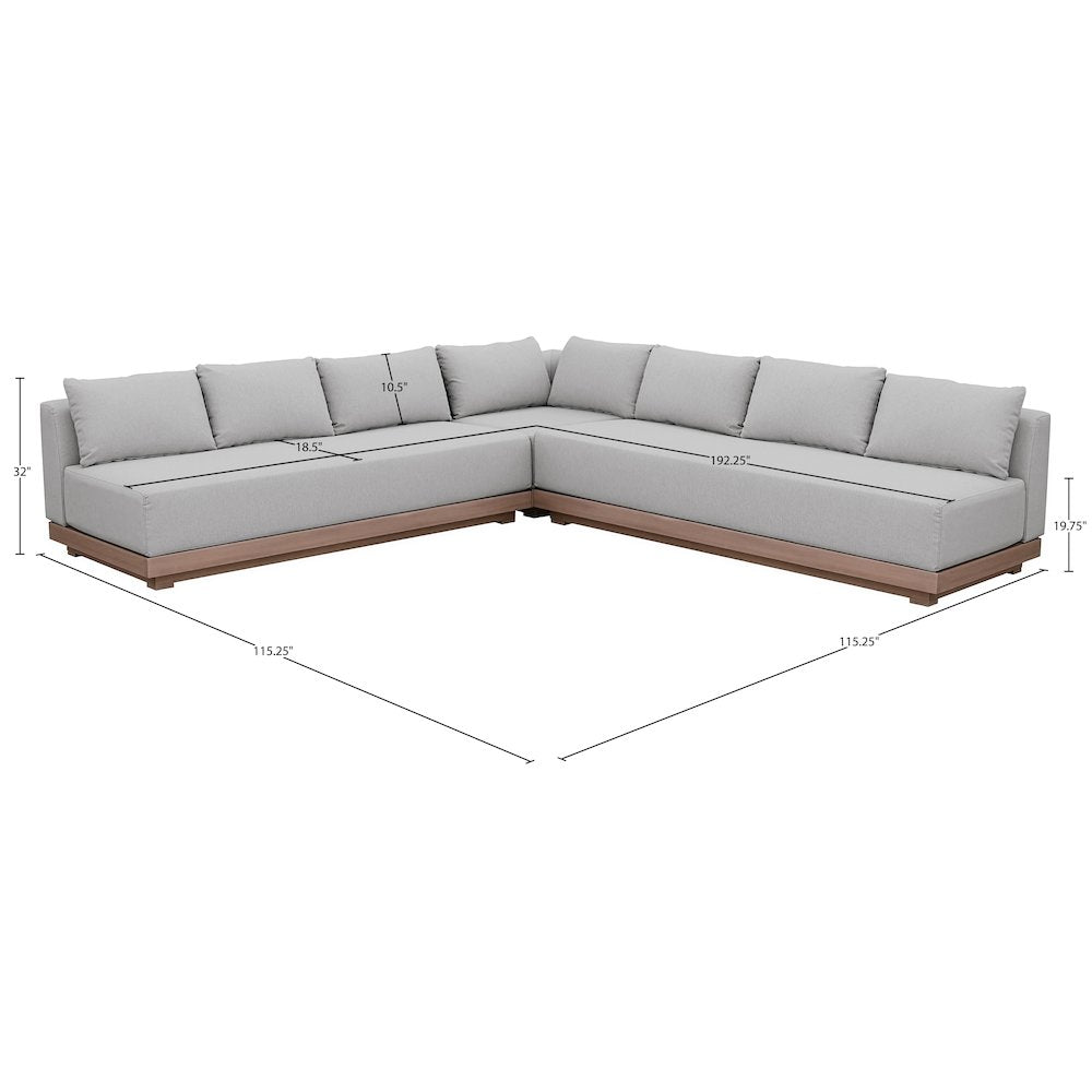 Solace Grey Olefin Performance Fabric 3pc. Outdoor Patio Modular Sectional