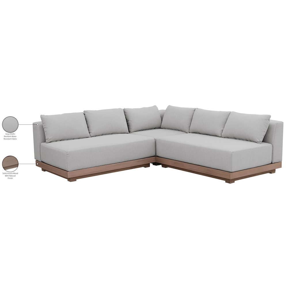 Solace Grey Olefin Performance Fabric 3pc. Outdoor Patio Modular Sectional