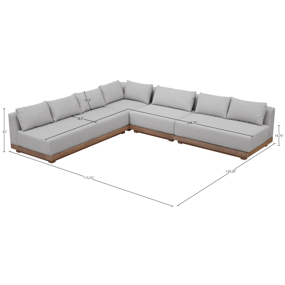 Solace Grey Olefin Performance Fabric 4pc. Outdoor Patio Modular Sectional