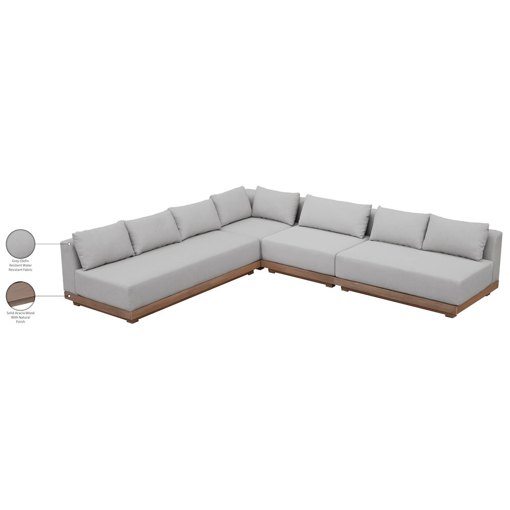 Solace Grey Olefin Performance Fabric 4pc. Outdoor Patio Modular Sectional