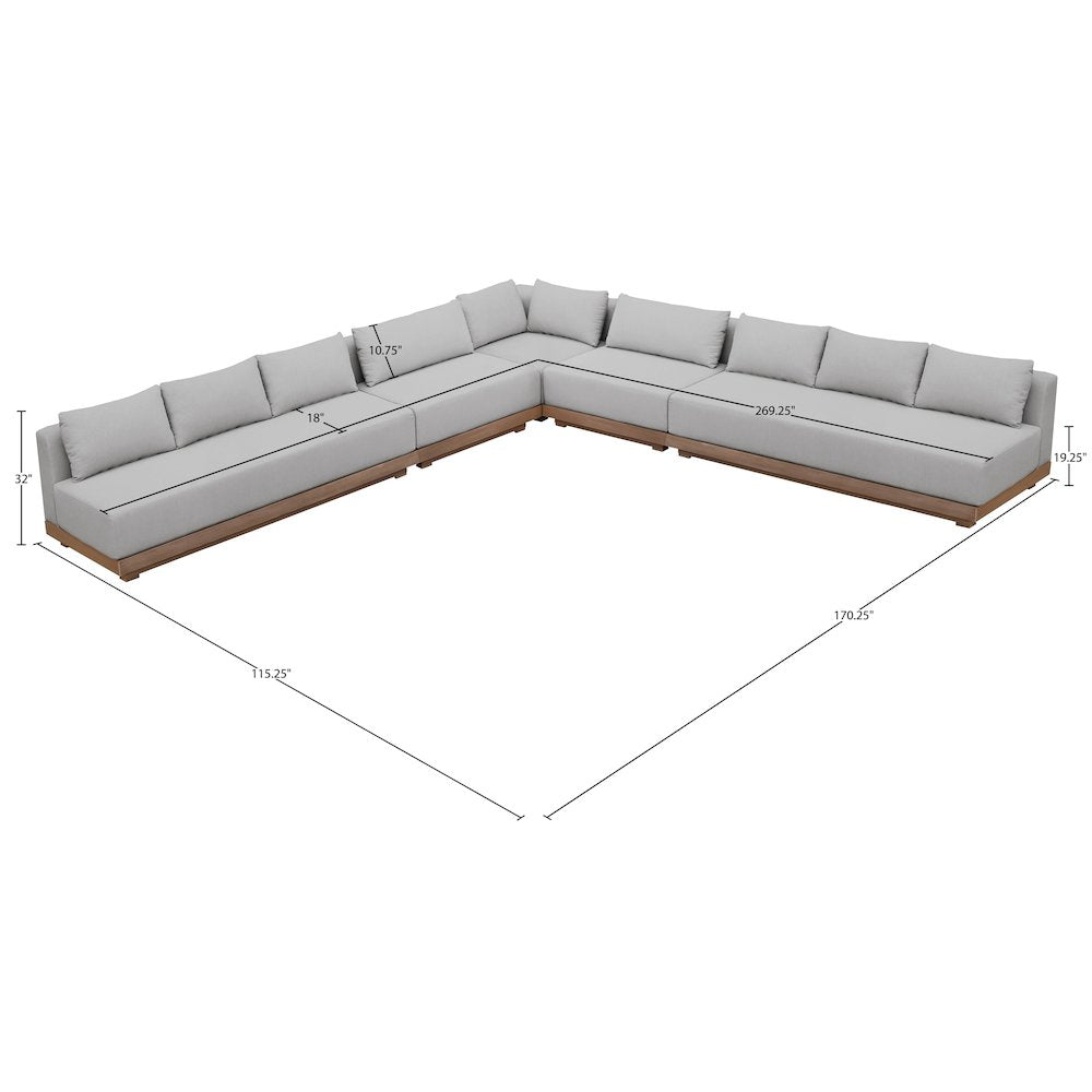 Solace Grey Olefin Performance Fabric 5pc. Outdoor Patio Modular Sectional