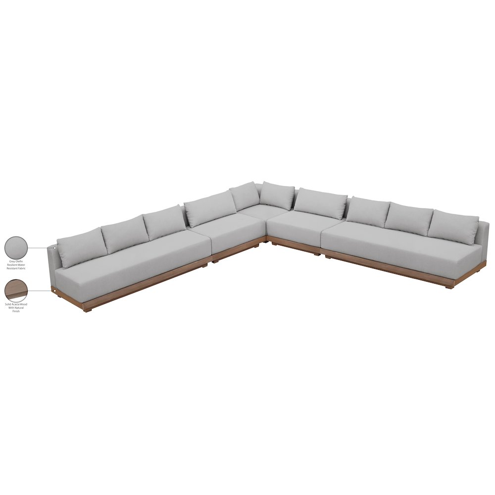 Solace Grey Olefin Performance Fabric 5pc. Outdoor Patio Modular Sectional