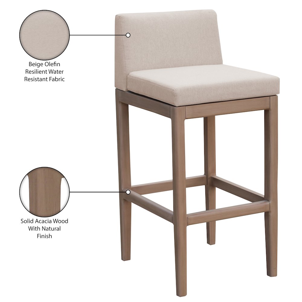 Solace Beige Olefin Performance Fabric Outdoor Patio Bar Stool