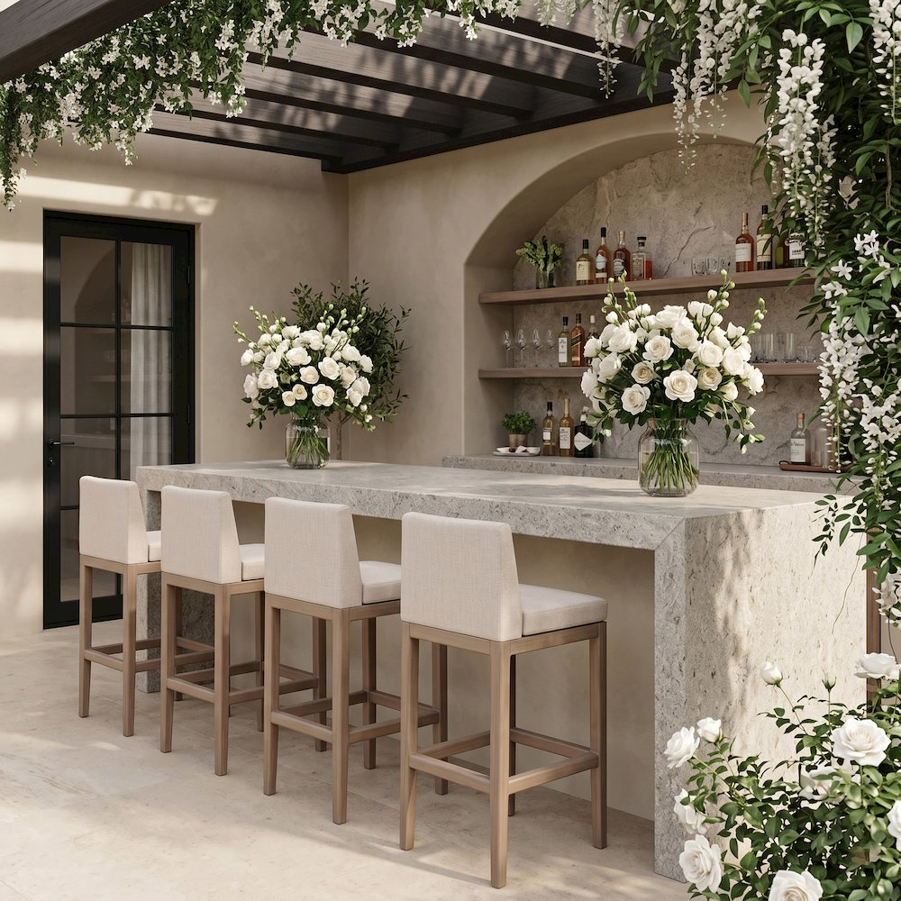 Solace Beige Olefin Performance Fabric Outdoor Patio Bar Stool