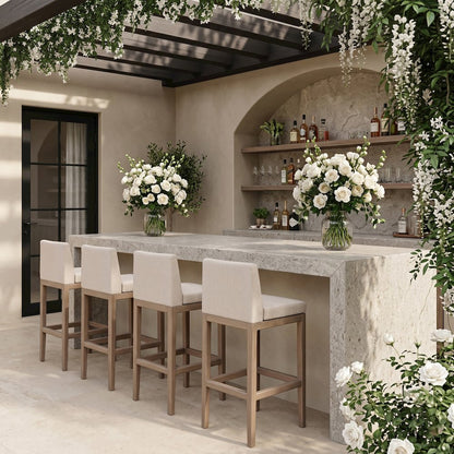 Solace Beige Olefin Performance Fabric Outdoor Patio Bar Stool