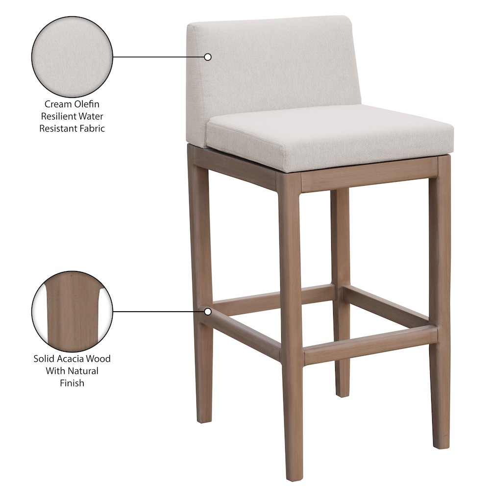 Solace Cream Olefin Performance Fabric Outdoor Patio Bar Stool