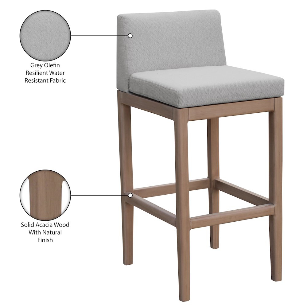 Solace Grey Olefin Performance Fabric Outdoor Patio Bar Stool