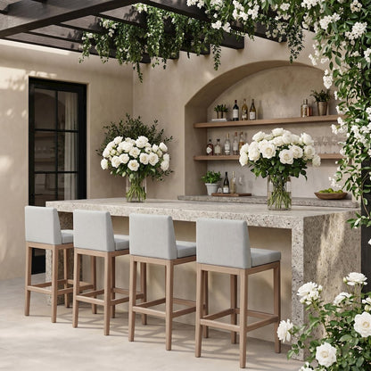 Solace Grey Olefin Performance Fabric Outdoor Patio Bar Stool