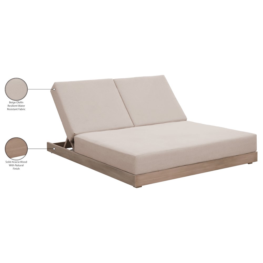 Solace Beige Olefin Performance Fabric Outdoor Patio Double Lounge Chair