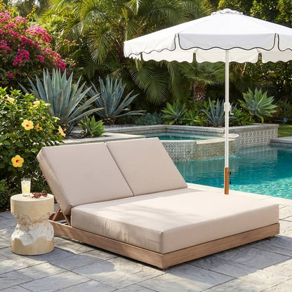 Solace Beige Olefin Performance Fabric Outdoor Patio Double Lounge Chair