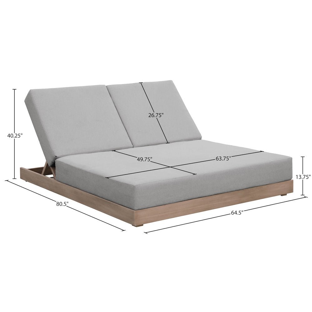 Solace Grey Olefin Performance Fabric Outdoor Patio Double Lounge Chair