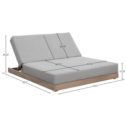 Solace Grey Olefin Performance Fabric Outdoor Patio Double Lounge Chair
