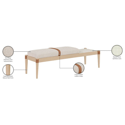 Nara Beige Linen Textured Fabric Upholstered Bench