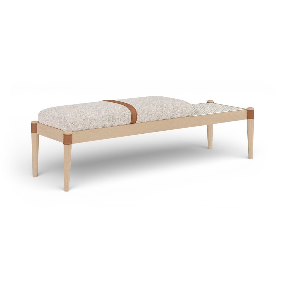 Nara Beige Linen Textured Fabric Upholstered Bench