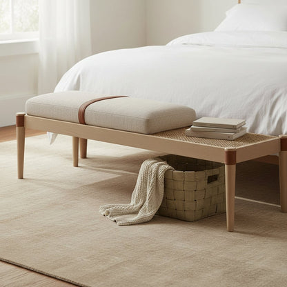 Nara Beige Linen Textured Fabric Upholstered Bench
