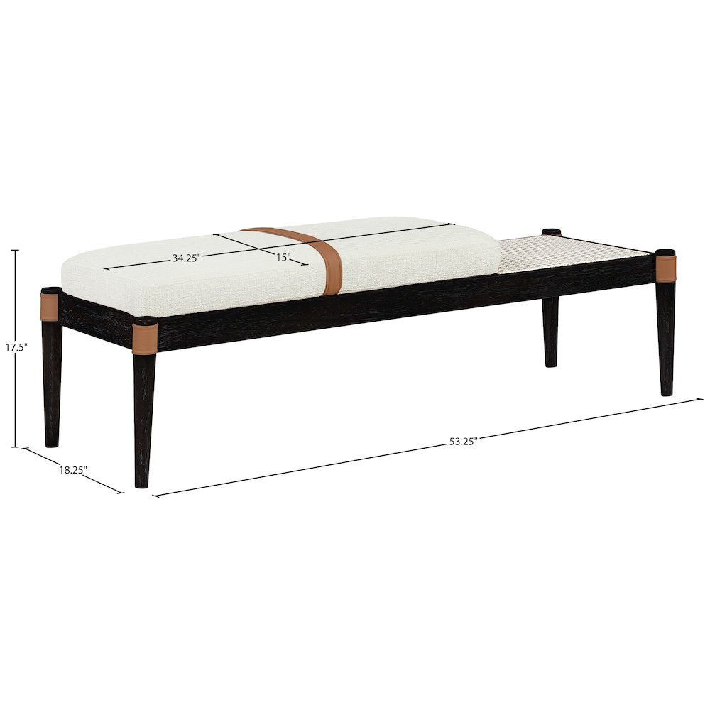 Nara Cream Linen Textured Fabric Upholstered Bench