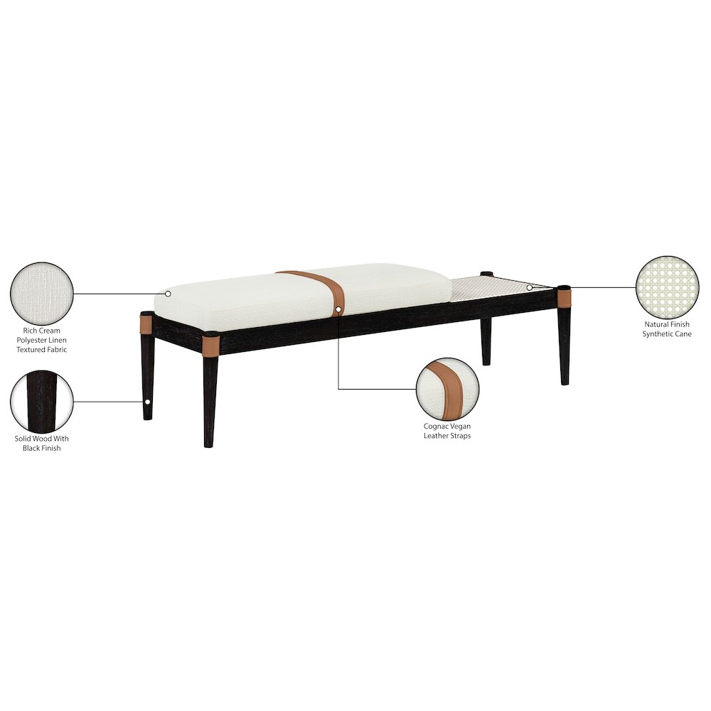 Nara Cream Linen Textured Fabric Upholstered Bench