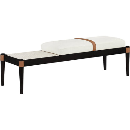 Nara Cream Linen Textured Fabric Upholstered Bench