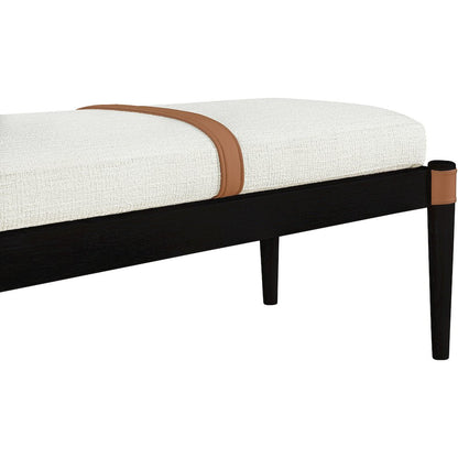 Nara Cream Linen Textured Fabric Upholstered Bench